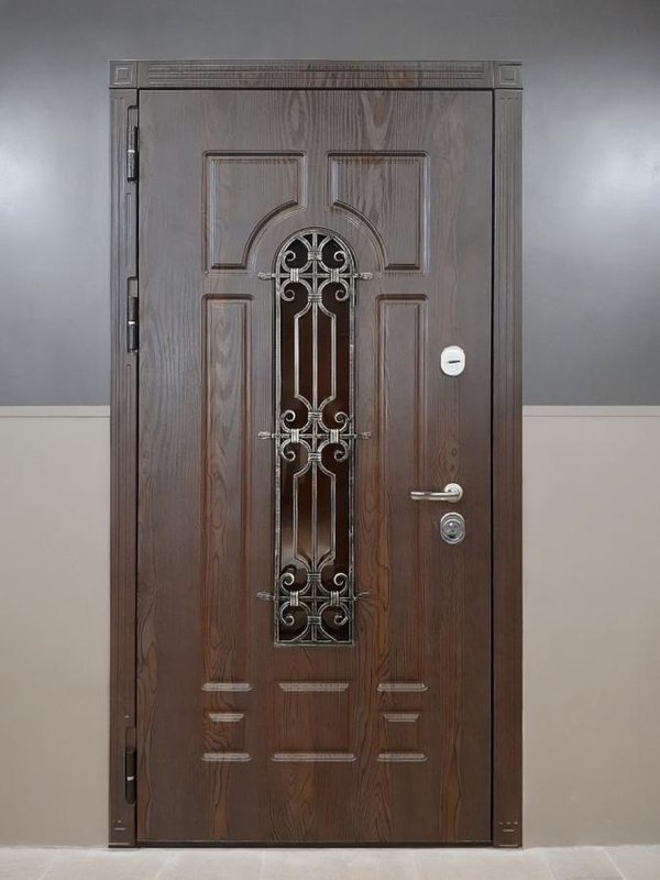 Дверь МДФ ПВХ с окном и ковкой
