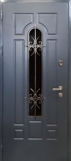 Стальная остекленная дверь с терморазрывом и кованой решеткой (панели МДФ)