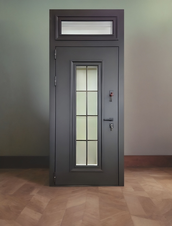 Остекленная входная дверь с верхней вставкой