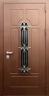 Входная остекленная термодверь с ковкой (порошковое покрытие и рисунок на металле)