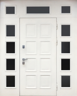 Парадная остекленная термодверь с белыми панелями МДФ RAL Парадная остекленная термодверь с белыми панелями МДФ RAL