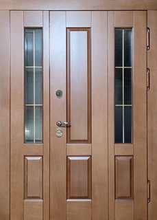 Стальная остекленная термодверь с боковой вставкой (филенчатые плиты МДФ шпон)
