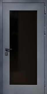 Металлическая утепленная термодверь с большим стеклопакетом (отделка МДФ RAL серый) Металлическая утепленная термодверь с большим стеклопакетом (отделка МДФ RAL серый)