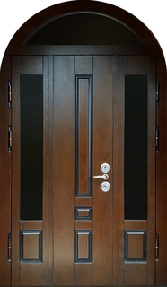 Арочная полуторная остекленная термодверь с панелями МДФ шпон Арочная полуторная остекленная термодверь с панелями МДФ шпон