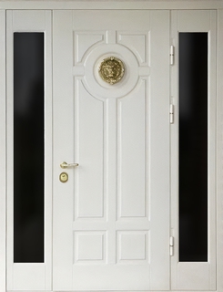 Входная термодверь с остеклением по бокам (отделка белыми панелями МДФ RAL) Входная термодверь с остеклением по бокам (отделка белыми панелями МДФ RAL)